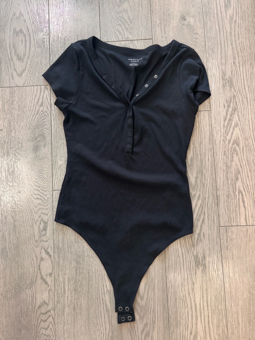 American Eagle Outfitters Black Short Sleeve Henley Bodysuit